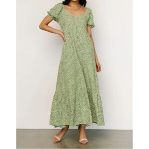 Green Gables Puff Sleeve Maxi Dress - Green Multi Floral - 1XL - Baltic Born
